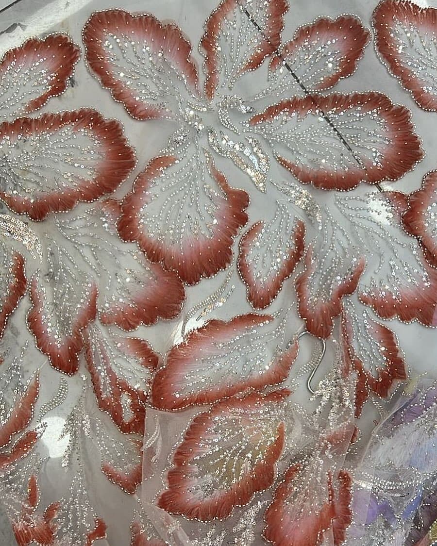 Luxury beaded tulle fabric