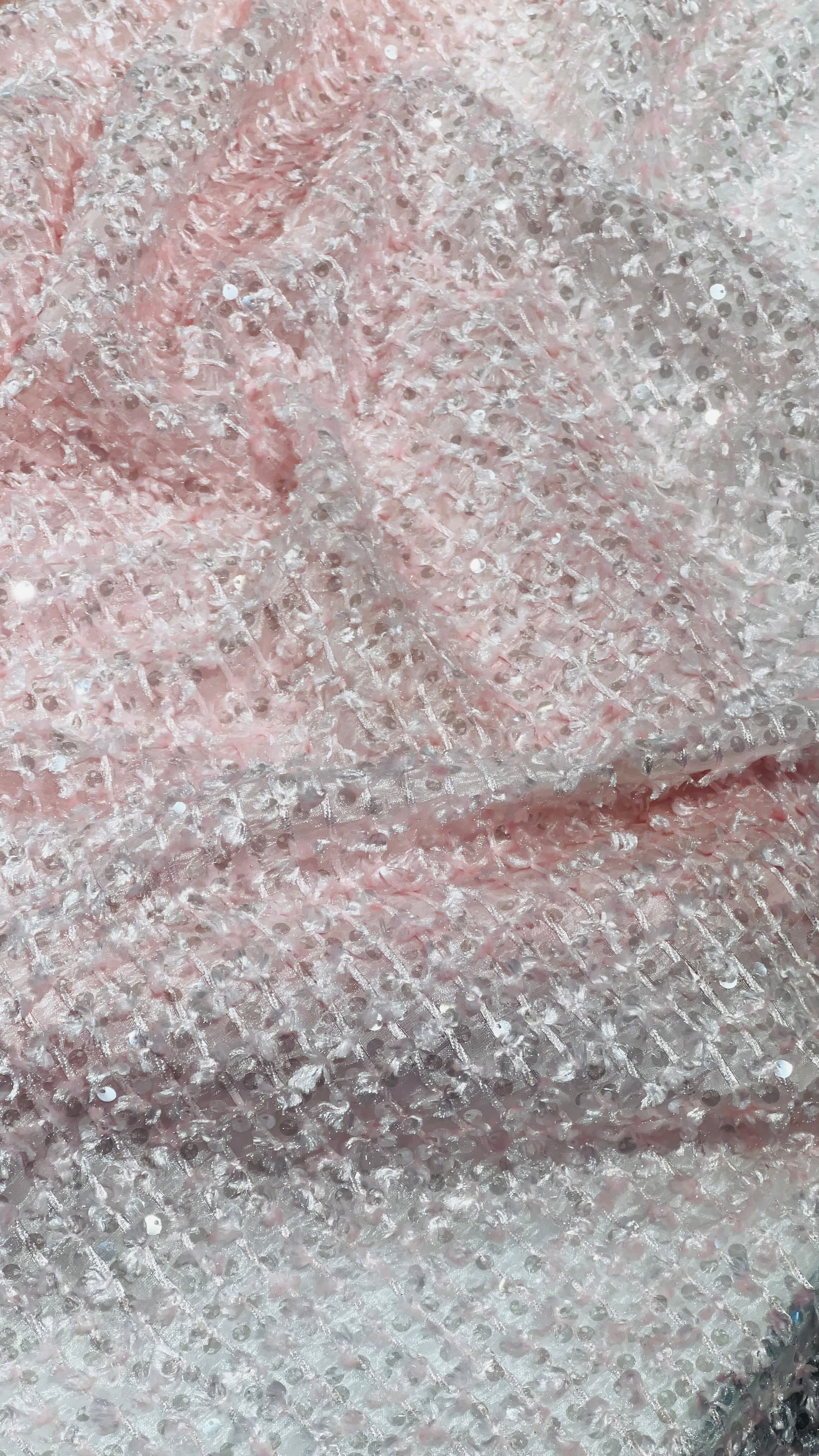 Textured organza fabric with yarn embroidery