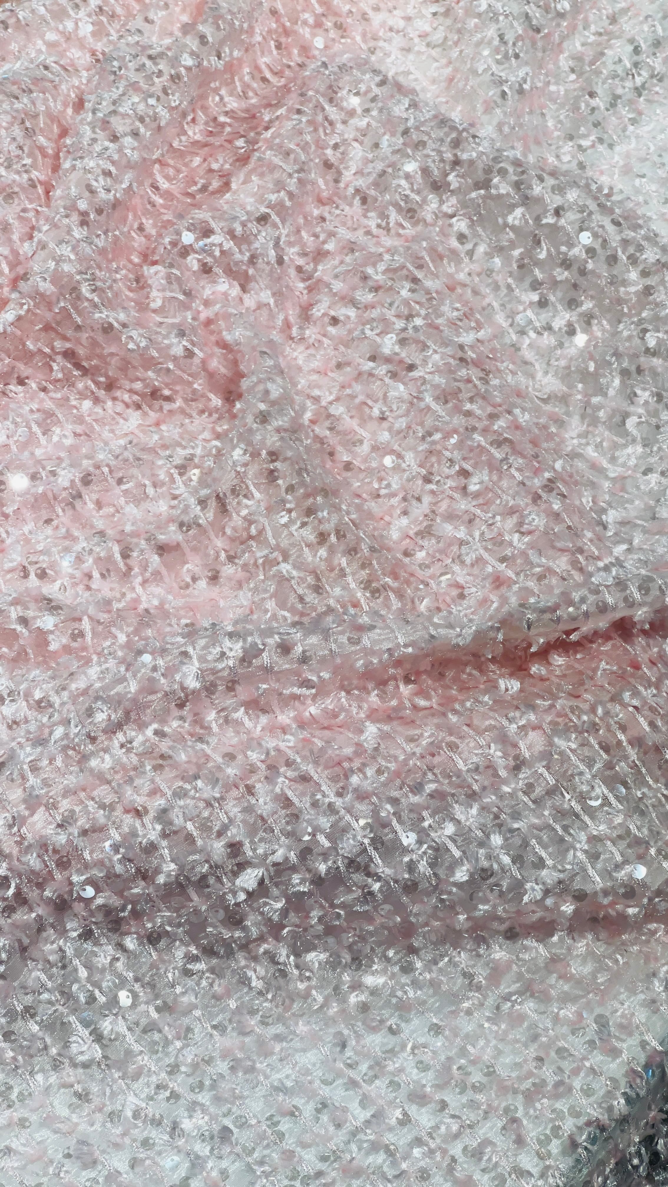 Textured organza fabric with yarn embroidery