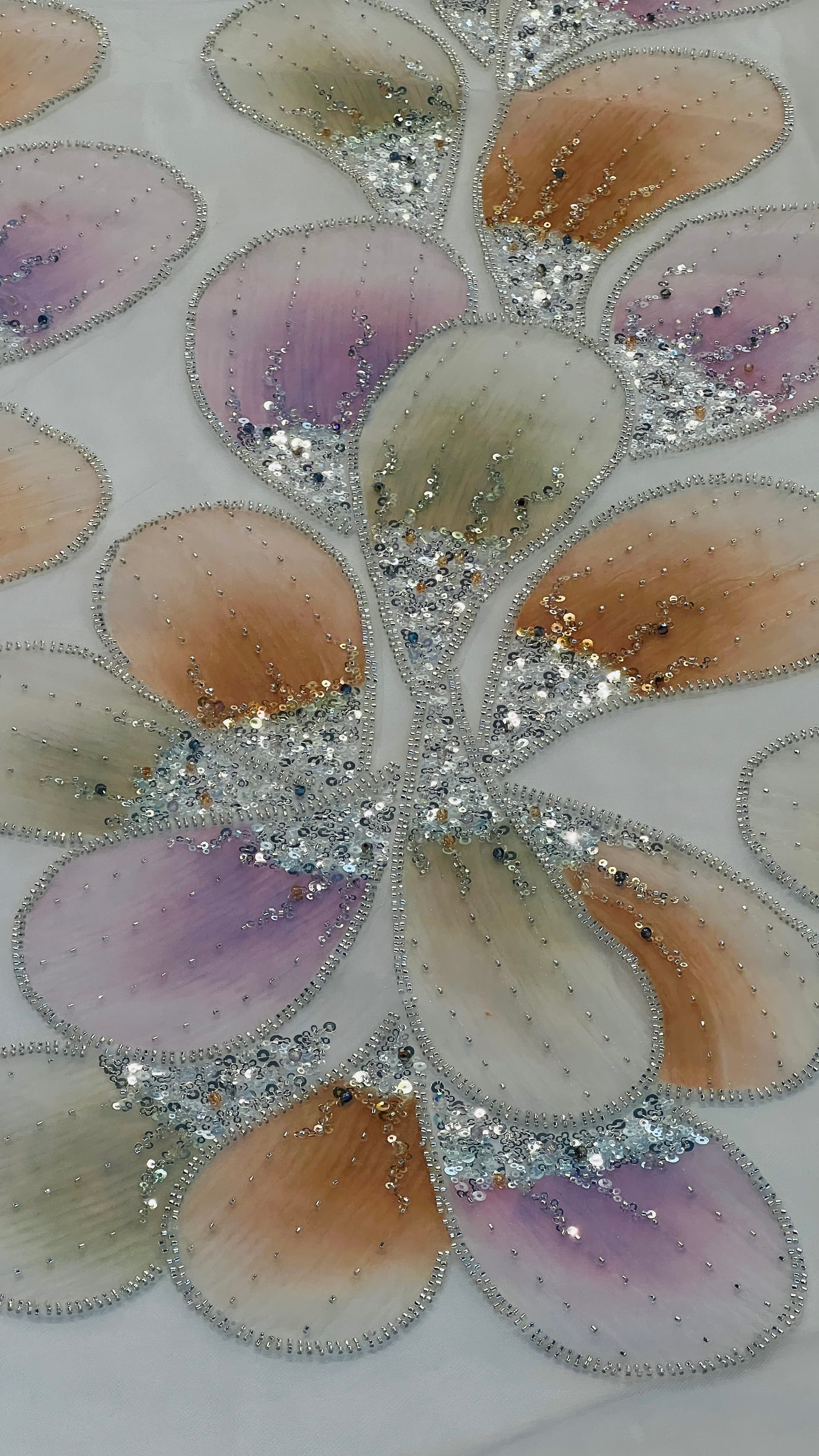 Floral embellished tulle fabric