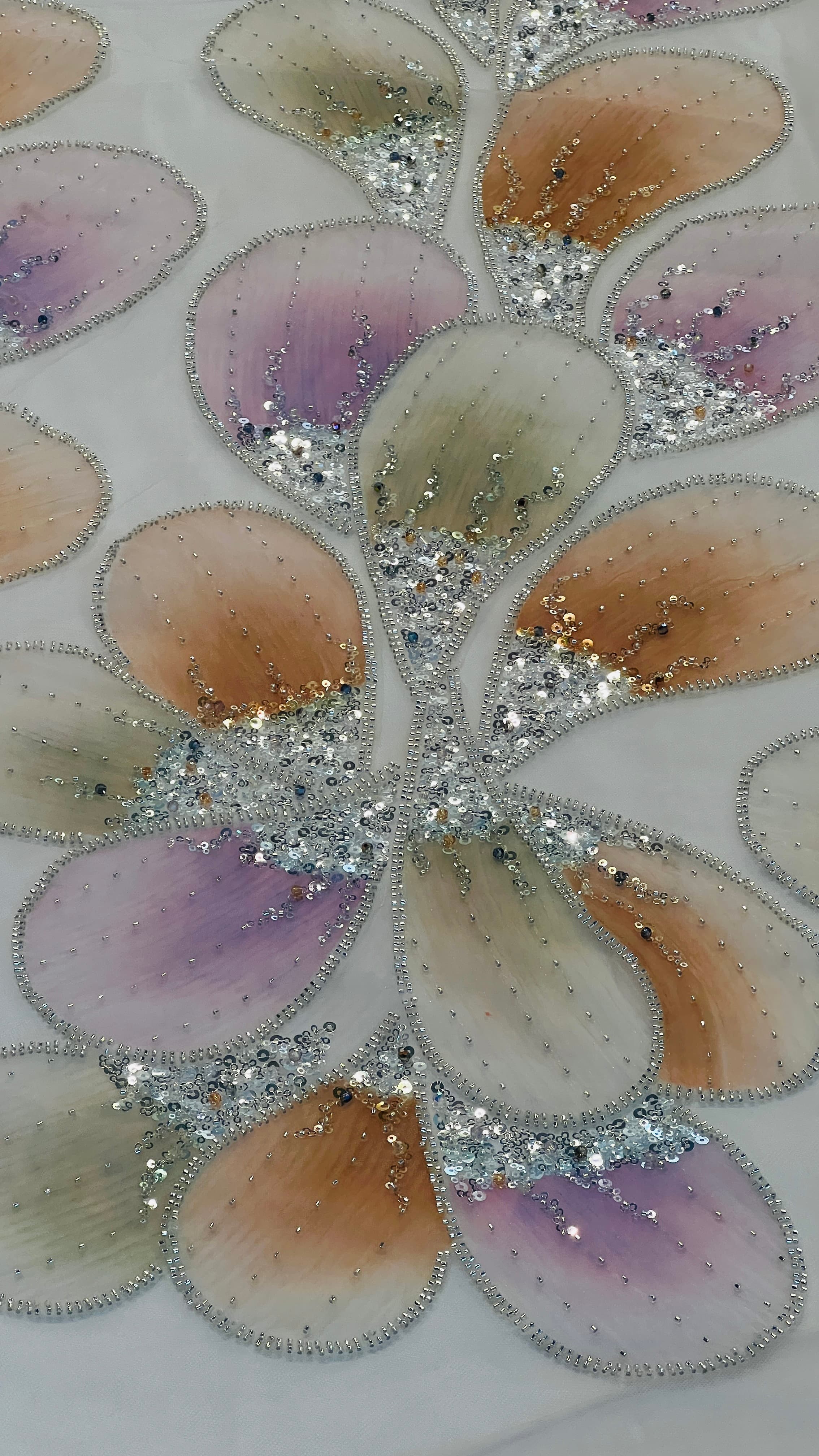 Floral embellished tulle fabric