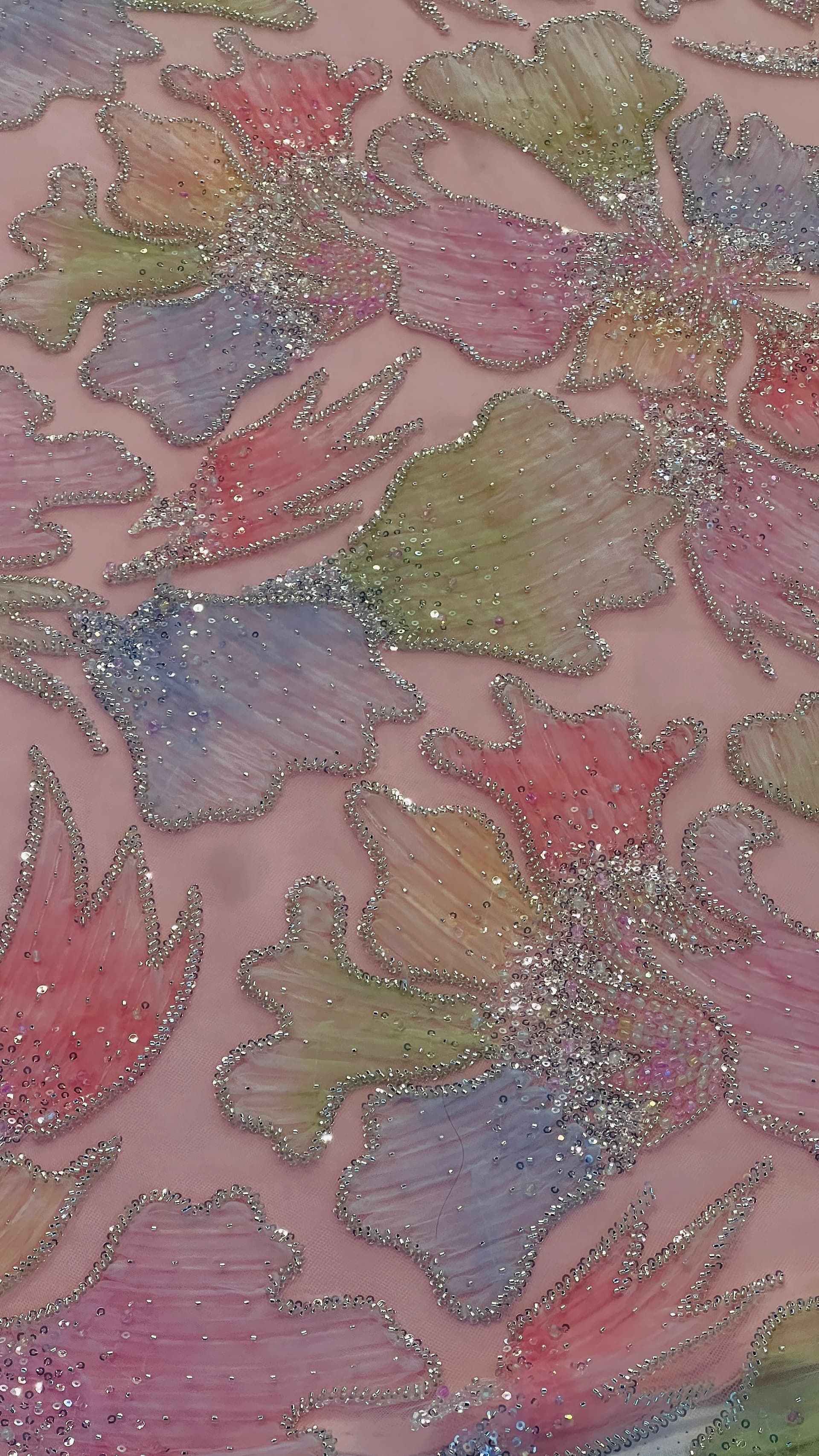 Pastel floral embellished tulle fabric