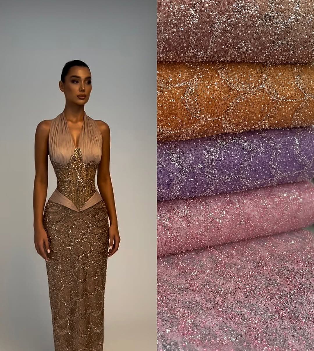 Luxury glitter embellished tulle fabric