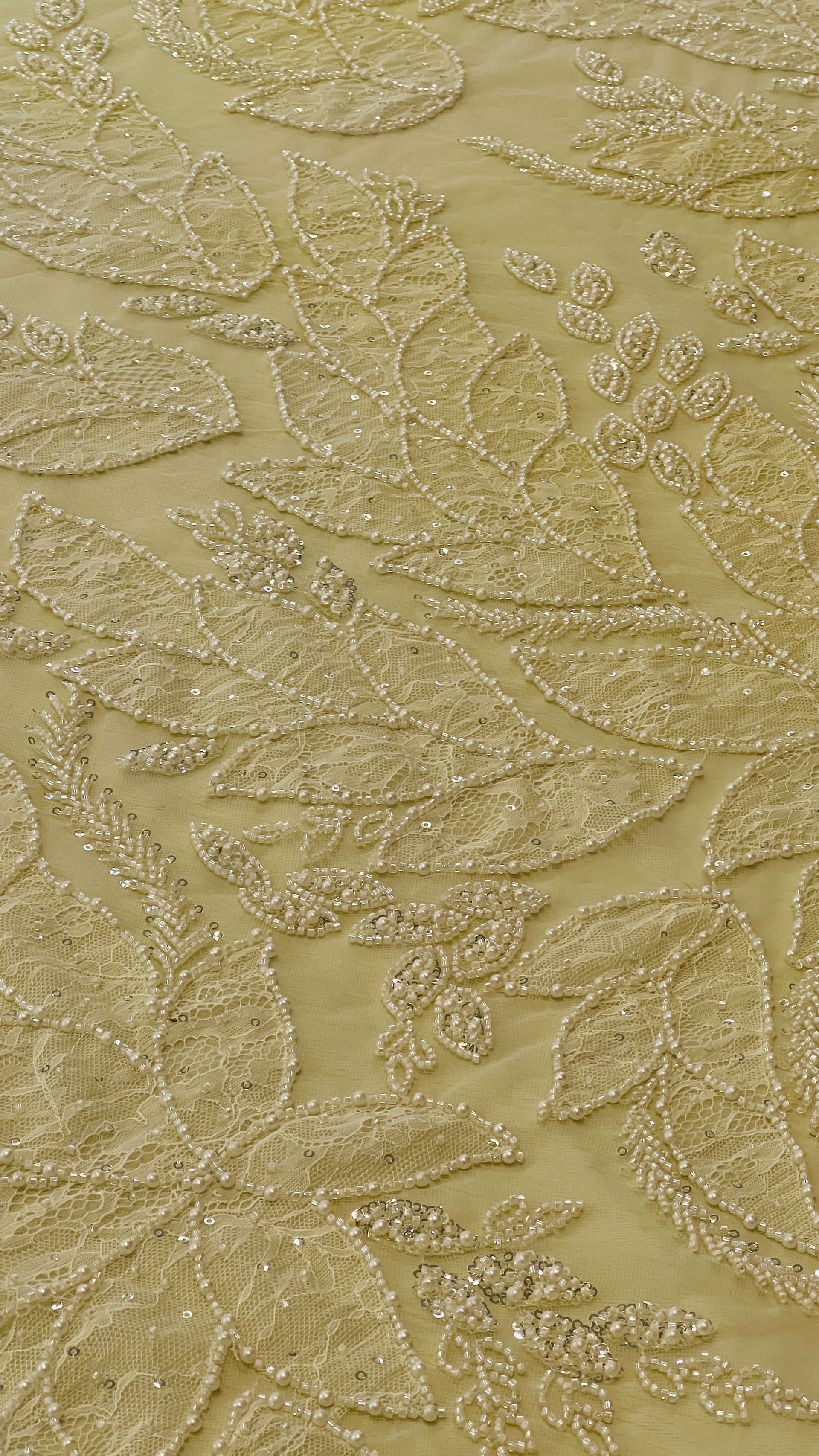 Beaded leaf lace tulle fabric